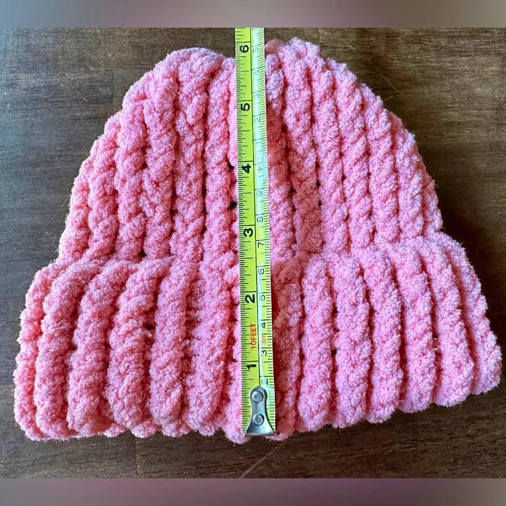 New Knit Kids Wide Brim Sparkly Light Coral Beanie - Picture 3 of 7
